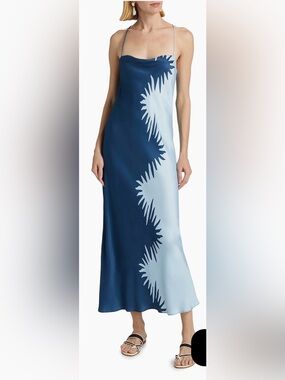 NEW Significant Other Flossie Abstract Bias-Cut Blue slip Maxi Dress sz 8